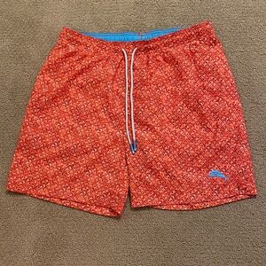Tommy Bahama orange Patterned Swim Trunks with Blue Accent